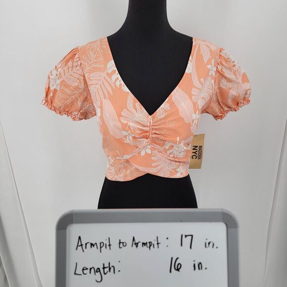 Madden NYC Top Juniors Large Crop Puff Sleeves Tie Back Floral Padded NEW - Picture 10 of 10